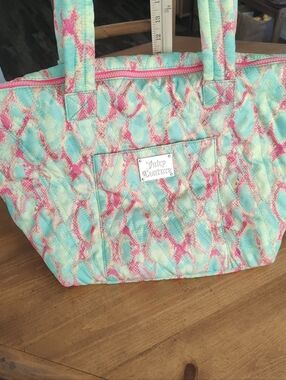 JUICY COUTURE PINK & TEAL LARGE SUMMER SPORT TOTE PURSE  With Wet Clothes Bag **